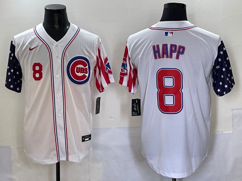 Men 2025 Chicago Cubs #8 Happ White a generation of national flags Joint Name Nike MLB Jersey style 3->chicago cubs->MLB Jersey